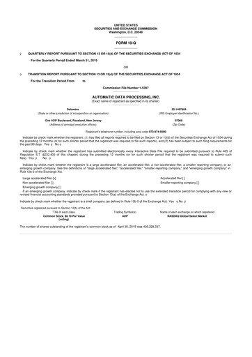 Miniature Automatic Data Processing 10-Q Rapport trimestriel 2019 