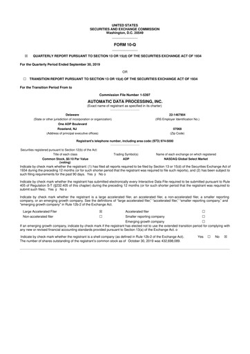 Thumbnail Automatic Data Processing 10-Q Quarterly Report FY 