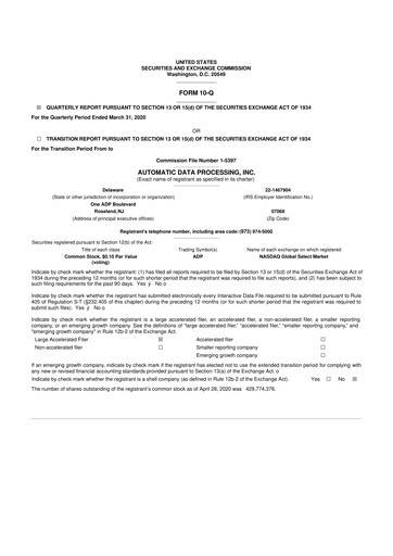 Thumbnail Automatic Data Processing 10-Q Quarterly Report FY 