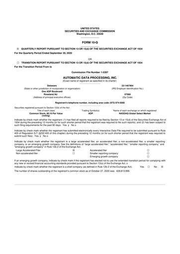 Thumbnail Automatic Data Processing 10-Q Quarterly Report FY 