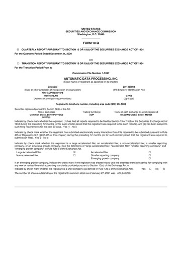 Thumbnail Automatic Data Processing 10-Q Quarterly Report FY 