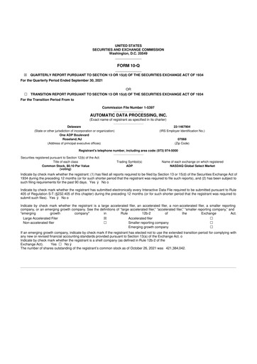 Thumbnail Automatic Data Processing 10-Q Quarterly Report FY 