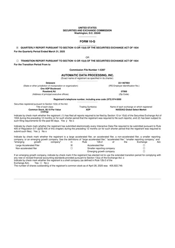 Thumbnail Automatic Data Processing 10-Q Quarterly Report FY 