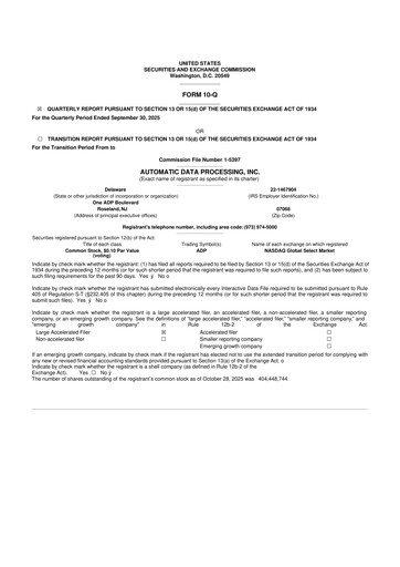 Thumbnail Automatic Data Processing 10-Q Quarterly Report FY 