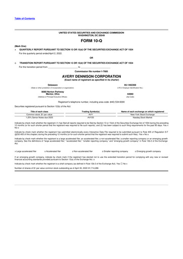 Miniature Avery Dennison
 10-Q Rapport trimestriel 2022 