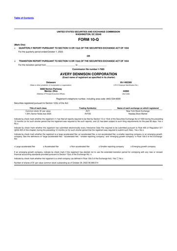 Miniature Avery Dennison
 10-Q Rapport trimestriel 2022 