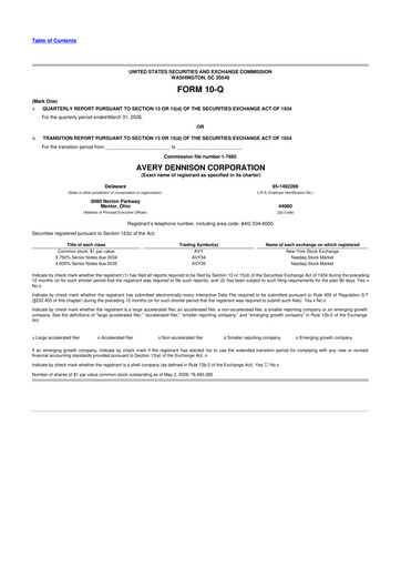 Thumbnail Avery Dennison
 10-Q Quarterly Report FY 