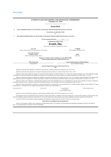 Thumbnail Avnet 10-K Annual Report 2016