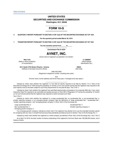 Thumbnail Avnet 10-Q Quarterly Report FY2019 