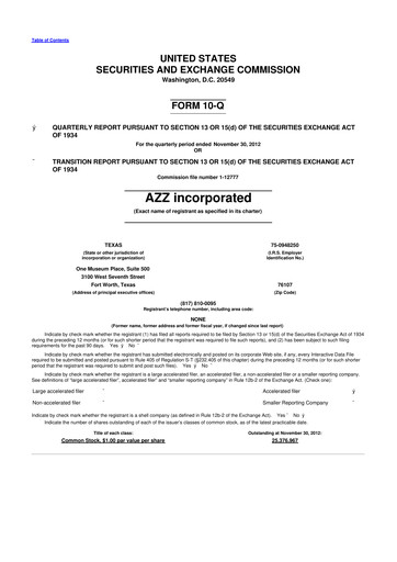 Thumbnail AZZ 10-Q Quarterly Report FY2012 