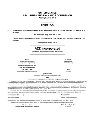 Thumbnail AZZ 10-Q Quarterly Report FY2015 