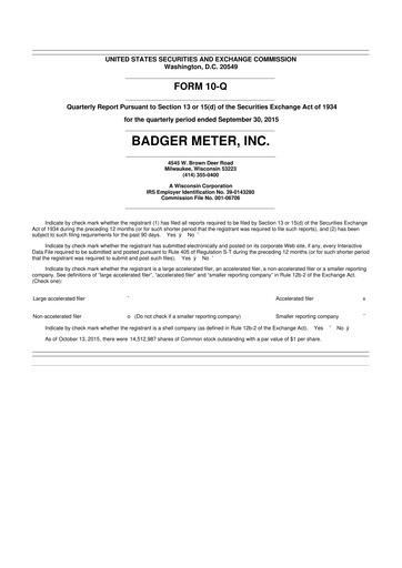 Thumbnail Badger Meter
 10-Q Quarterly Report FY2015 