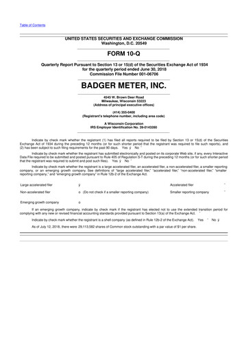 Thumbnail Badger Meter
 10-Q Quarterly Report FY2018 