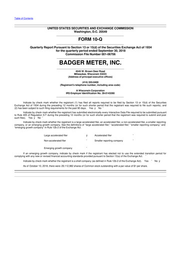 Thumbnail Badger Meter
 10-Q Quarterly Report FY2018 