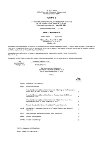 Vorschaubild Ball Corporation
 10-Q Quartalsbericht  