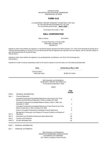 Vorschaubild Ball Corporation
 10-Q Quartalsbericht  