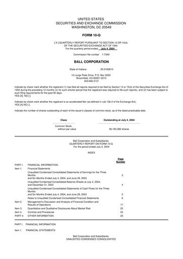 Vorschaubild Ball Corporation
 10-Q Quartalsbericht  