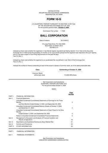 Vorschaubild Ball Corporation
 10-Q Quartalsbericht  