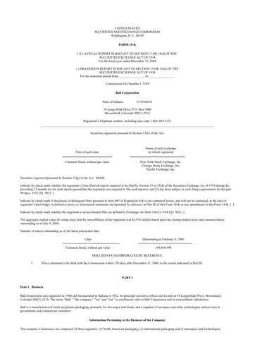 Thumbnail Ball Corporation
 10-K Annual Report 