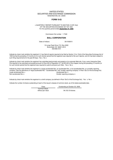 Vorschaubild Ball Corporation
 10-Q Quartalsbericht  