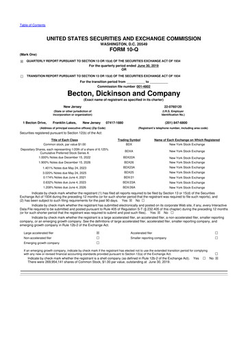 Thumbnail Becton Dickinson 10-Q Quarterly Report FY2019 