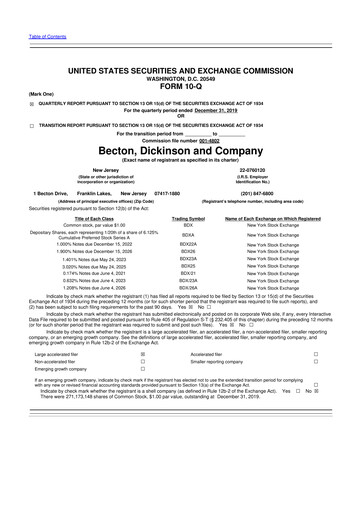 Thumbnail Becton Dickinson 10-Q Quarterly Report FY2020 