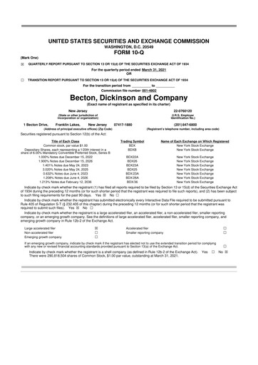 Thumbnail Becton Dickinson 10-Q Quarterly Report FY2021 