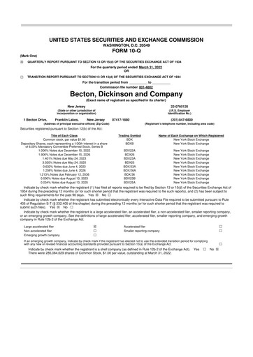 Thumbnail Becton Dickinson 10-Q Quarterly Report FY2022 