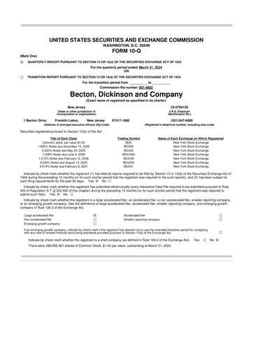 Thumbnail Becton Dickinson 10-Q Quarterly Report FY2024 