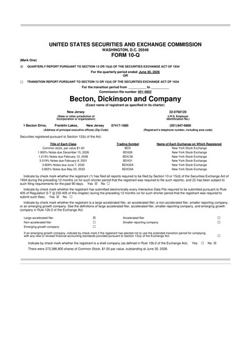 Miniature Becton Dickinson 10-Q Rapport trimestriel 2026 