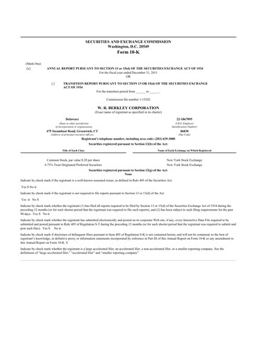 Miniature W. R. Berkley 10-K Rapport annuel 2011