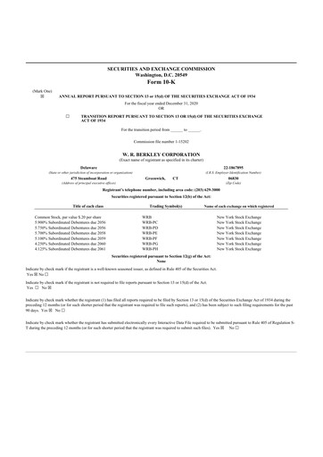 Miniature W. R. Berkley 10-K Rapport annuel 2020