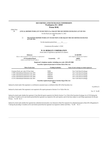 Miniature W. R. Berkley 10-K Rapport annuel 2020
