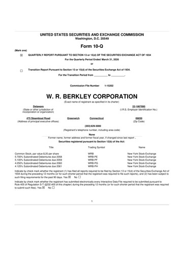 Thumbnail W. R. Berkley 10-Q Quarterly Report FY 