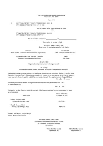 Miniature Bio-Rad Laboratories 10-Q Rapport trimestriel  