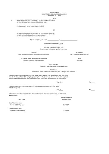Miniature Bio-Rad Laboratories 10-Q Rapport trimestriel  