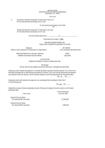 Miniature Bio-Rad Laboratories 10-Q Rapport trimestriel  
