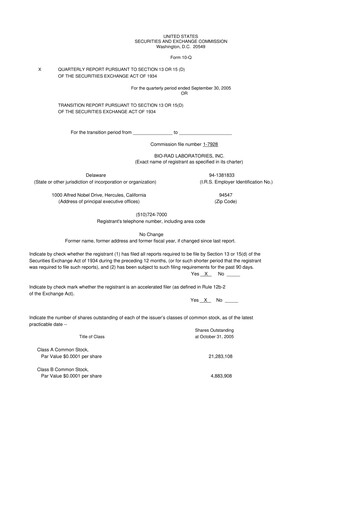 Miniature Bio-Rad Laboratories 10-Q Rapport trimestriel  