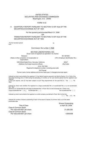 Miniature Bio-Rad Laboratories 10-Q Rapport trimestriel  
