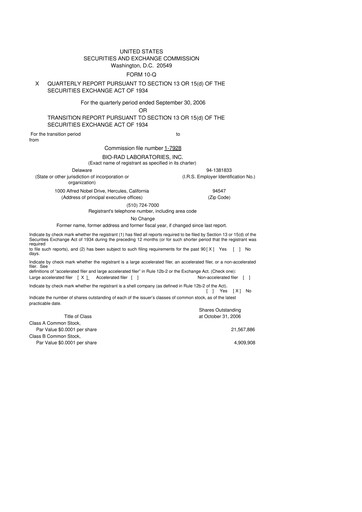 Miniature Bio-Rad Laboratories 10-Q Rapport trimestriel  