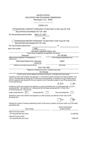 Miniature Bio-Rad Laboratories 10-Q Rapport trimestriel  