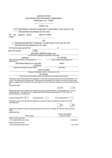 Miniature Bio-Rad Laboratories 10-Q Rapport trimestriel  