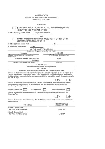 Miniature Bio-Rad Laboratories 10-Q Rapport trimestriel  