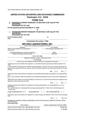 Miniature Bio-Rad Laboratories 10-Q Rapport trimestriel  