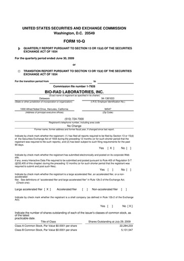 Miniature Bio-Rad Laboratories 10-Q Rapport trimestriel  