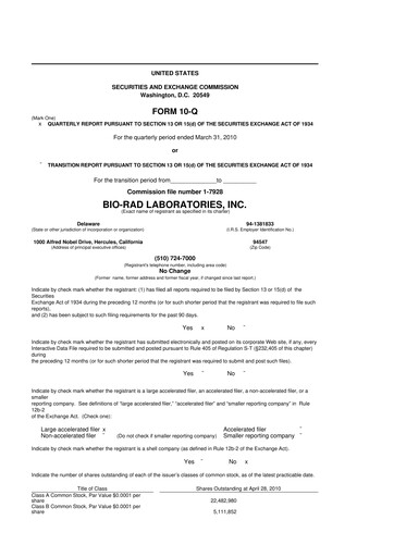 Miniature Bio-Rad Laboratories 10-Q Rapport trimestriel  