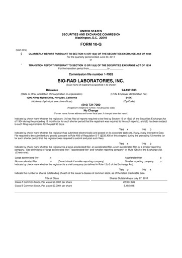 Miniature Bio-Rad Laboratories 10-Q Rapport trimestriel 2011 