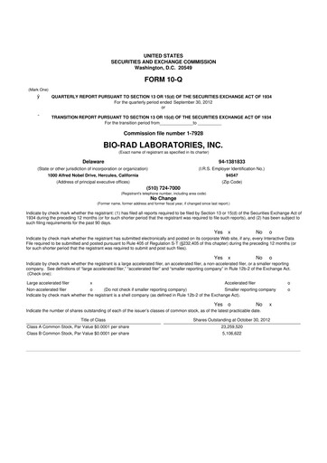 Miniature Bio-Rad Laboratories 10-Q Rapport trimestriel 2012 