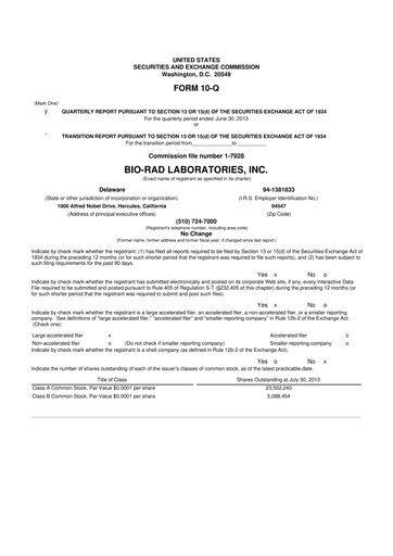 Miniature Bio-Rad Laboratories 10-Q Rapport trimestriel 2013 
