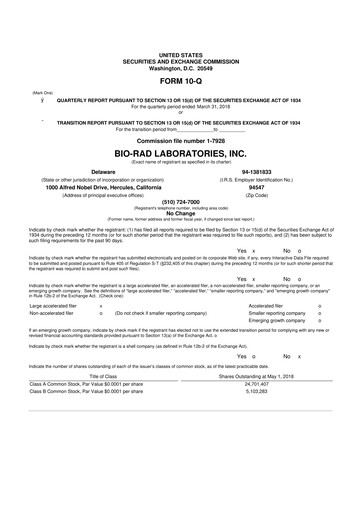 Miniature Bio-Rad Laboratories 10-Q Rapport trimestriel 2018 